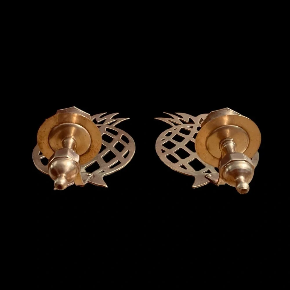 Vintage Brass Pineapple Wall Sconces Pair Taper Candlestick Holders 11.5” Decor